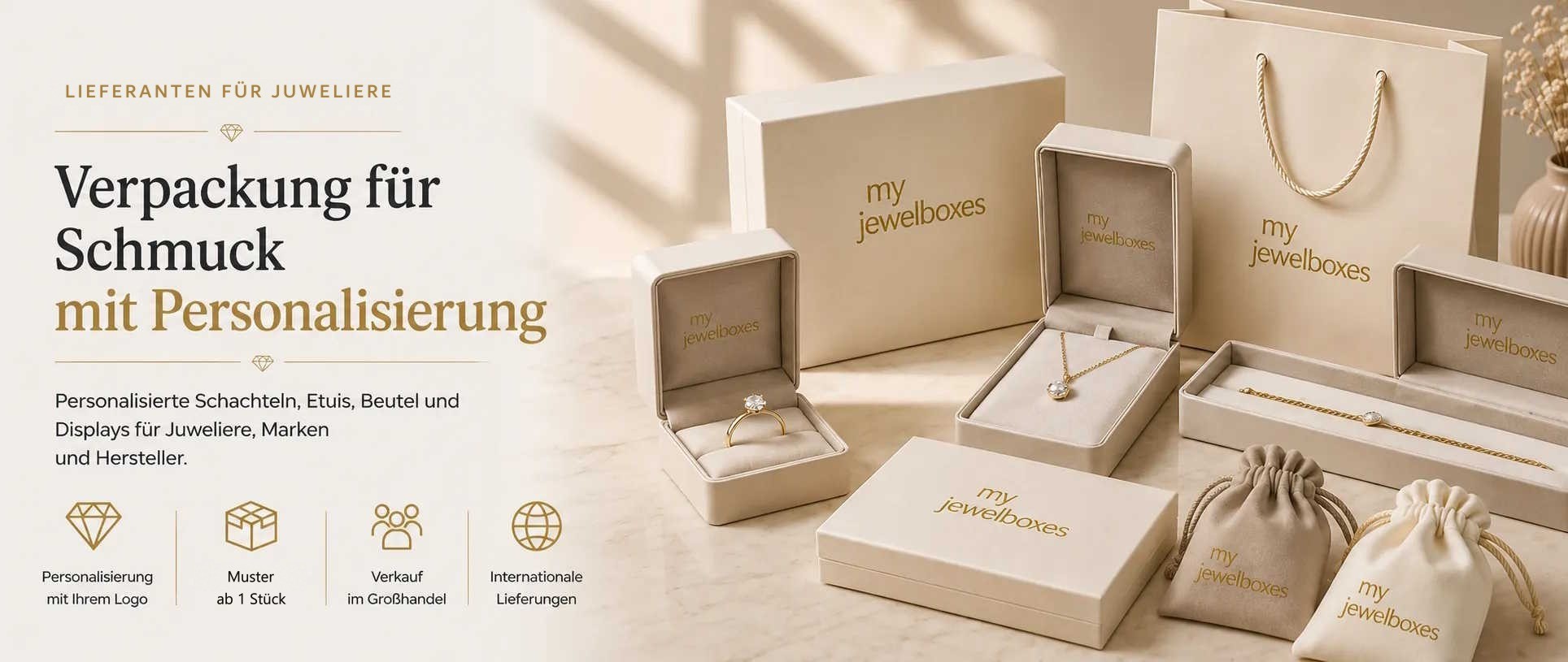 Individuelle Schmuckverpackungen mit Schmuckschachteln, Etuis, Taschen und Displays MyJewelBoxes